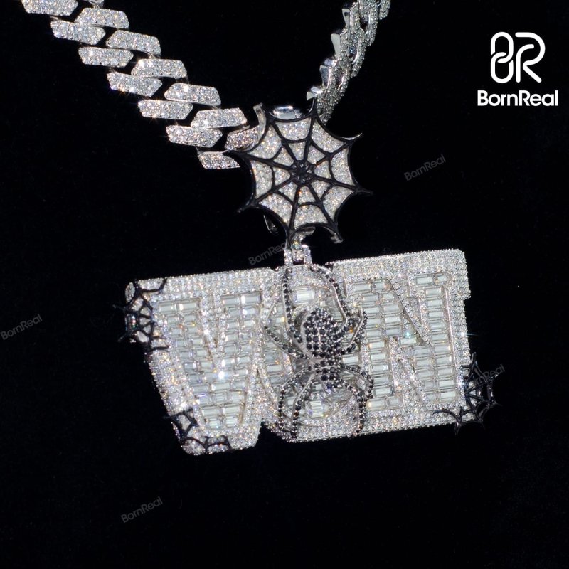 Custom Moissanite Iced Out Diamond Baguette Enamel Logo Chain Pendant