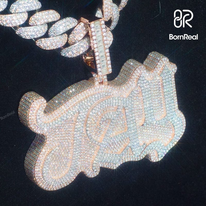 Custom Moissanite Iced Out Diamond Rose Gold Name Pendant