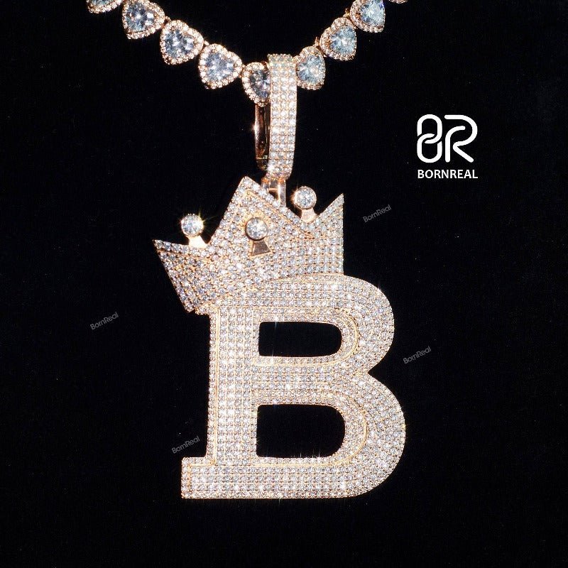 Custom Moissanite Initial Chain Hip Hop crown Letter B Rapper Pendant