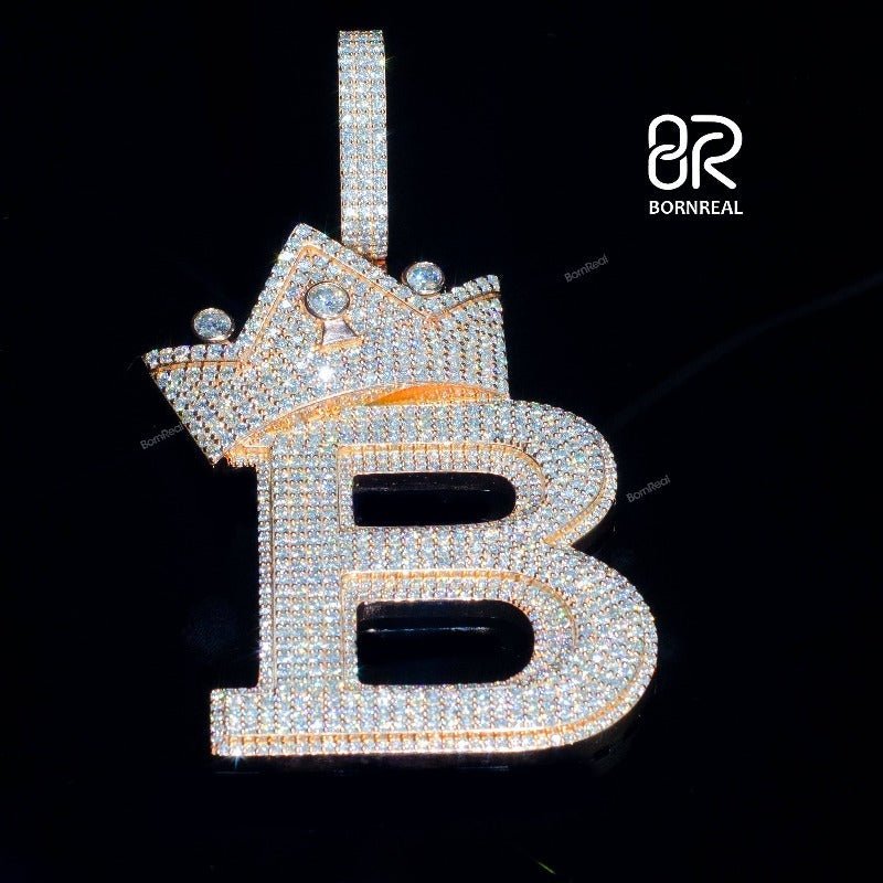 Custom Moissanite Initial Chain Hip Hop crown Letter B Rapper Pendant