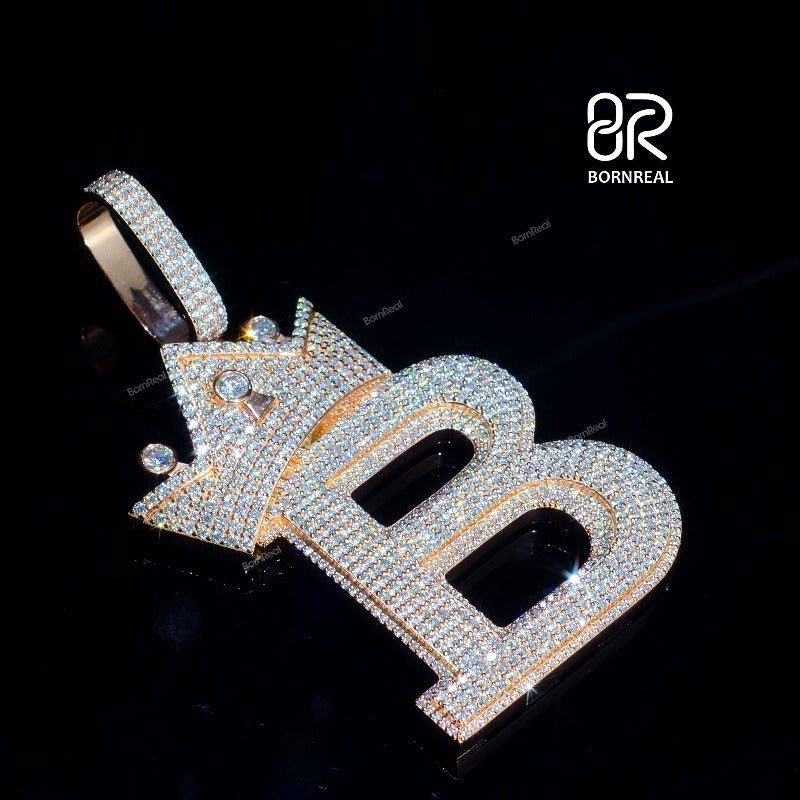 Custom Moissanite Initial Chain Hip Hop crown Letter B Rapper Pendant