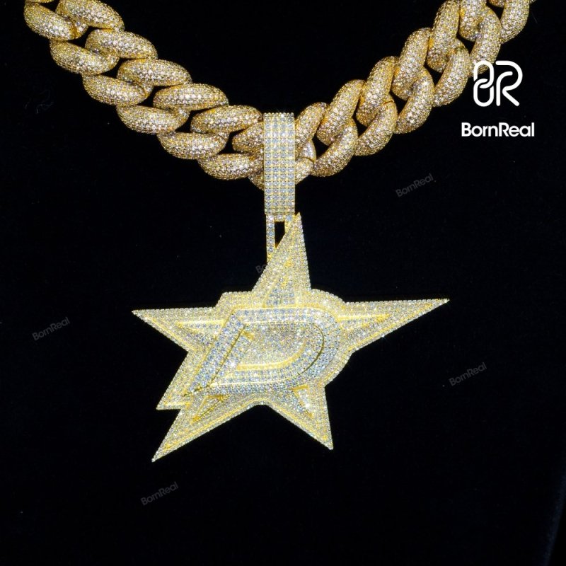 Custom Moissanite Letter D Chain Iced Out Star diamond Pendant For Men