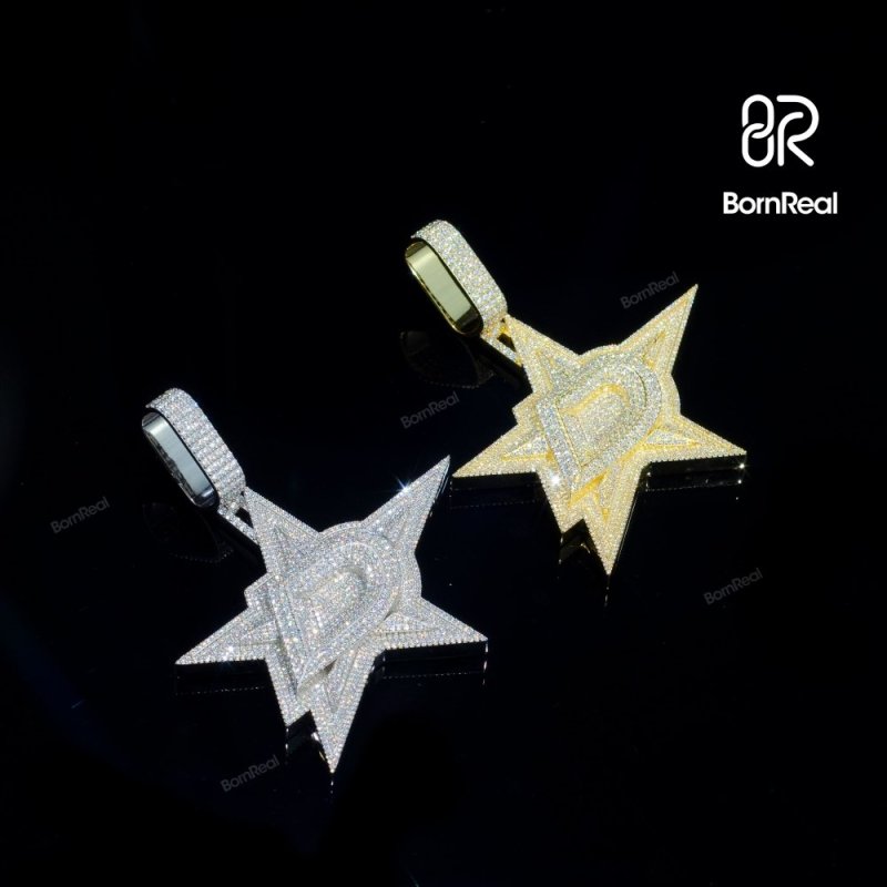 Custom Moissanite Letter D Chain Iced Out Star diamond Pendant For Men