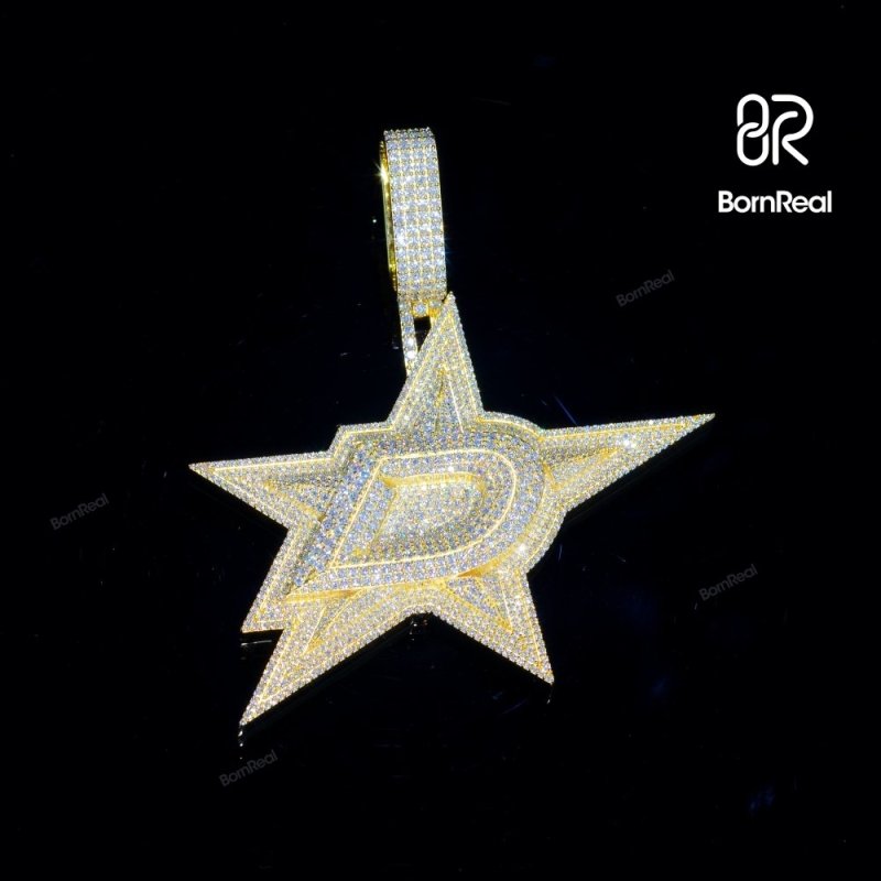 Custom Moissanite Letter D Chain Iced Out Star diamond Pendant For Men