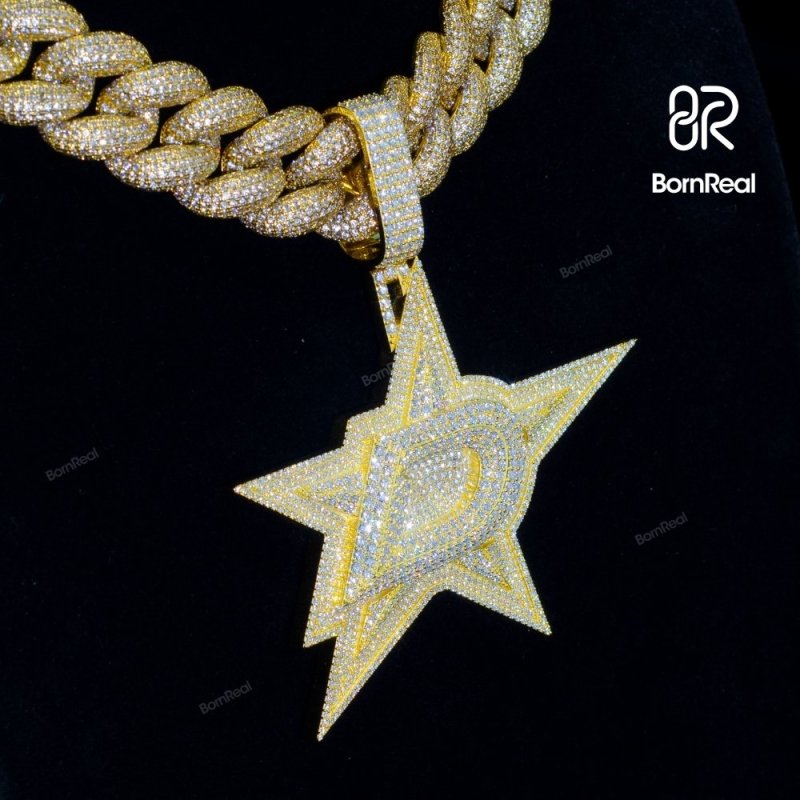 Custom Moissanite Letter D Chain Iced Out Star diamond Pendant For Men