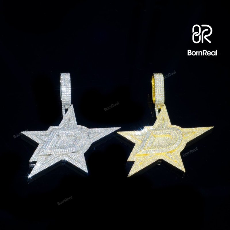 Custom Moissanite Letter D Chain Iced Out Star diamond Pendant For Men