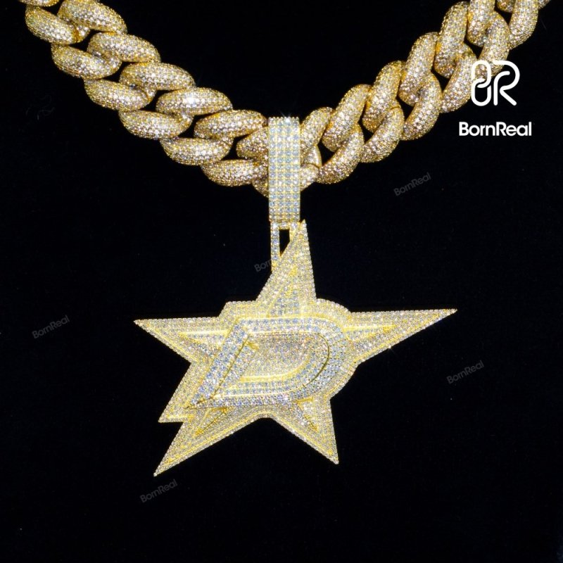 Custom Moissanite Letter D Chain Iced Out Star diamond Pendant For Men