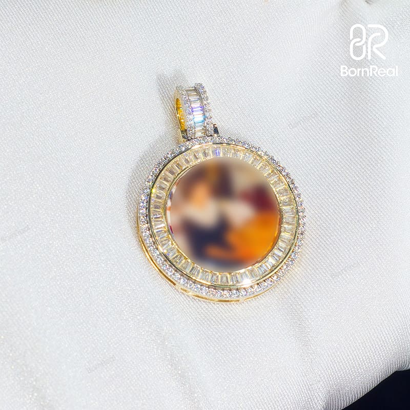 Custom Moissanite Mini Round Memory Photo Pendant