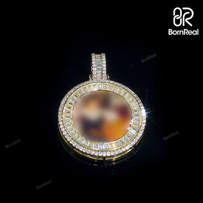 Custom Moissanite Mini Round Memory Photo Pendant