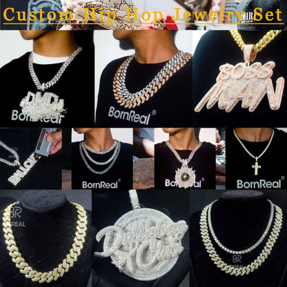 Custom Name Pendant 925 Silver Moissanite Baguette Diamond Custom 925 Silver 10K/14K/18K Real Gold Diamond Rapper Jewelry