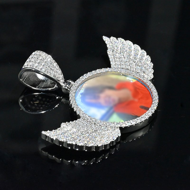 Custom Photo Hip Hop Memory Pendant With Wings