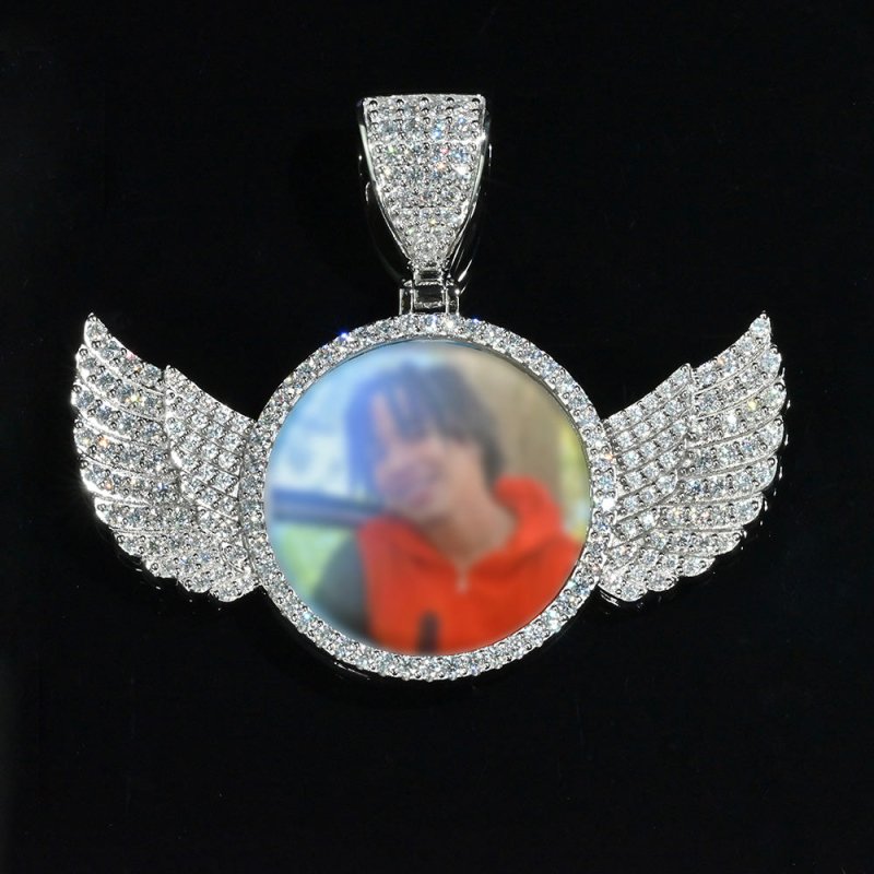 Custom Photo Hip Hop Memory Pendant With Wings