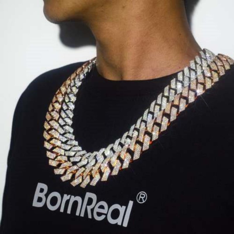 Custom Rapper Thick 4 Rows VVS Moissanite Cuban Link Chain 30mm