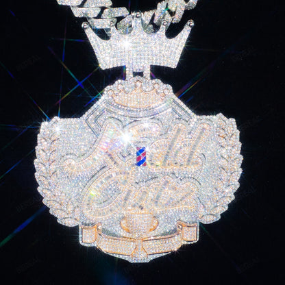 Custom Rose Gold Baguette Cut Moissanite Logo Chain Hip Hop Men Pendant Custom 925 Silver 10K/14K/18K Real Gold Diamond Rapper Jewelry