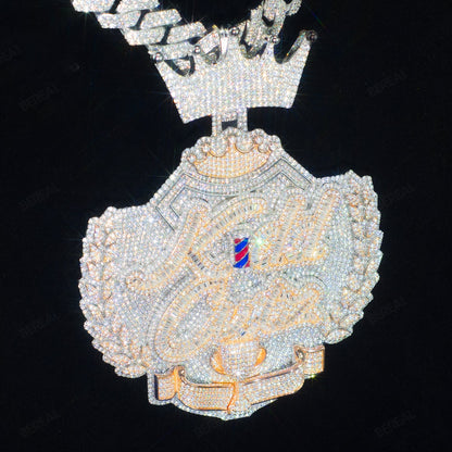 Custom Rose Gold Baguette Cut Moissanite Logo Chain Hip Hop Men Pendant Custom 925 Silver 10K/14K/18K Real Gold Diamond Rapper Jewelry