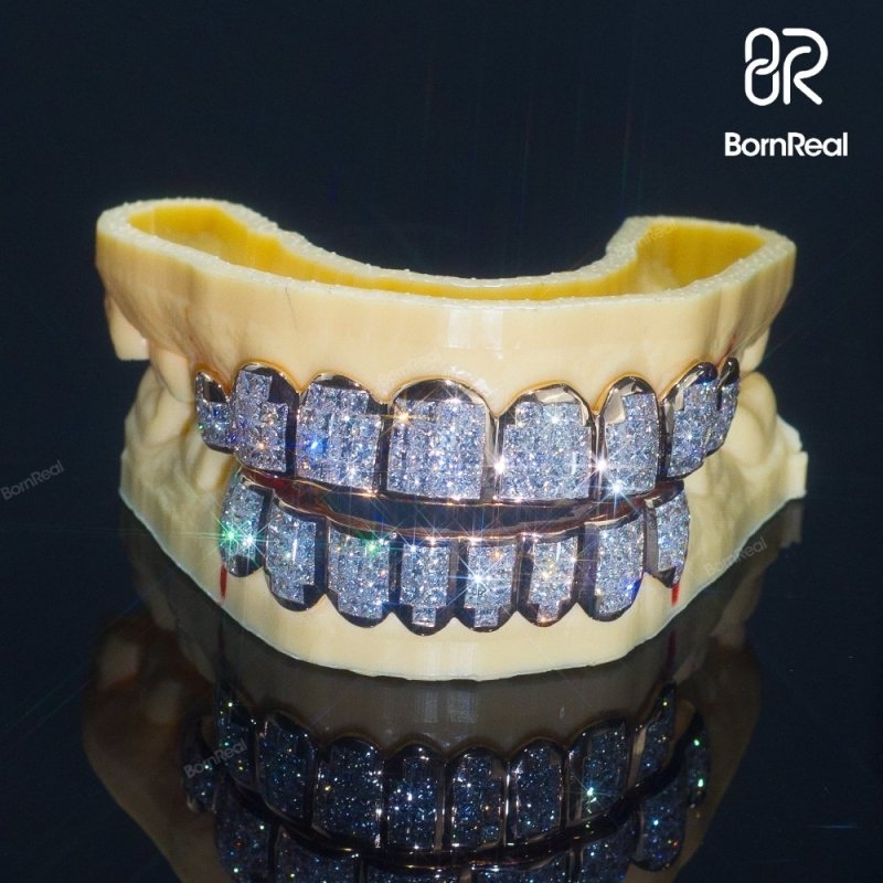 Custom VVS Diamond Grillz Top OR BOTTOM Natural Princess Cut Invisible Setting Iced Out Moissanite Grillz