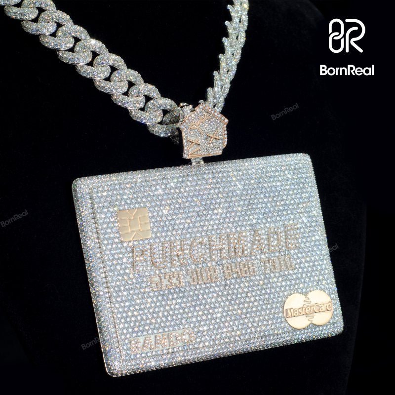 Custom VVS Moissanite Bank Card Credit Card Iced Out Pendant For Men