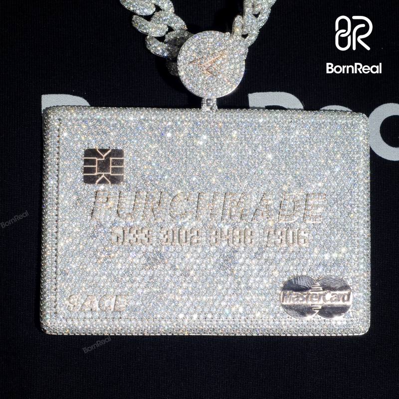 Custom VVS Moissanite Bank Card Credit Card Iced Out Pendant For Men