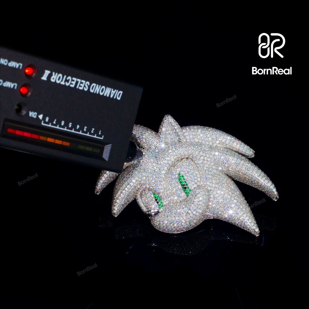 Iced Out Sonic Pendant 925 Silver Custom Portrait Pendant