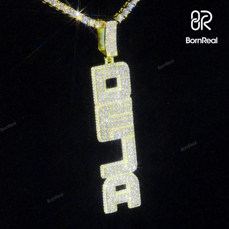 Yellow Gold Iced Vertical Name Pendant Custom Pendant