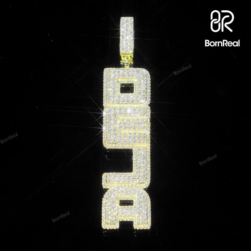 Yellow Gold Iced Vertical Name Pendant Custom Pendant