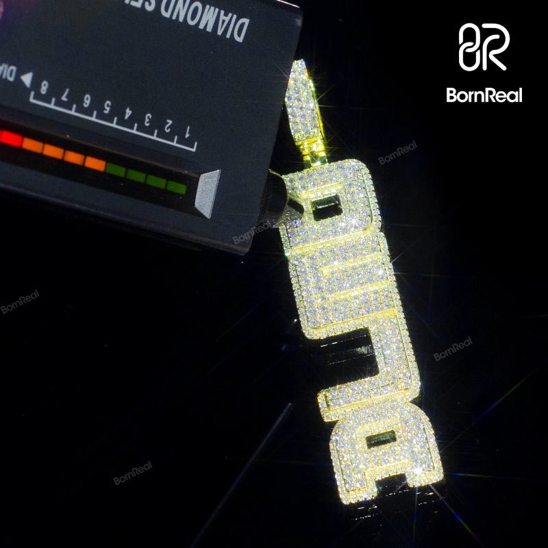 Yellow Gold Iced Vertical Name Pendant Custom Pendant