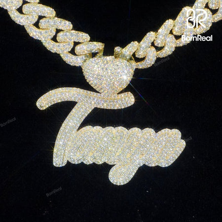 Custom VVS Moissanite Diamond Gold Plated Name Pendant For Men