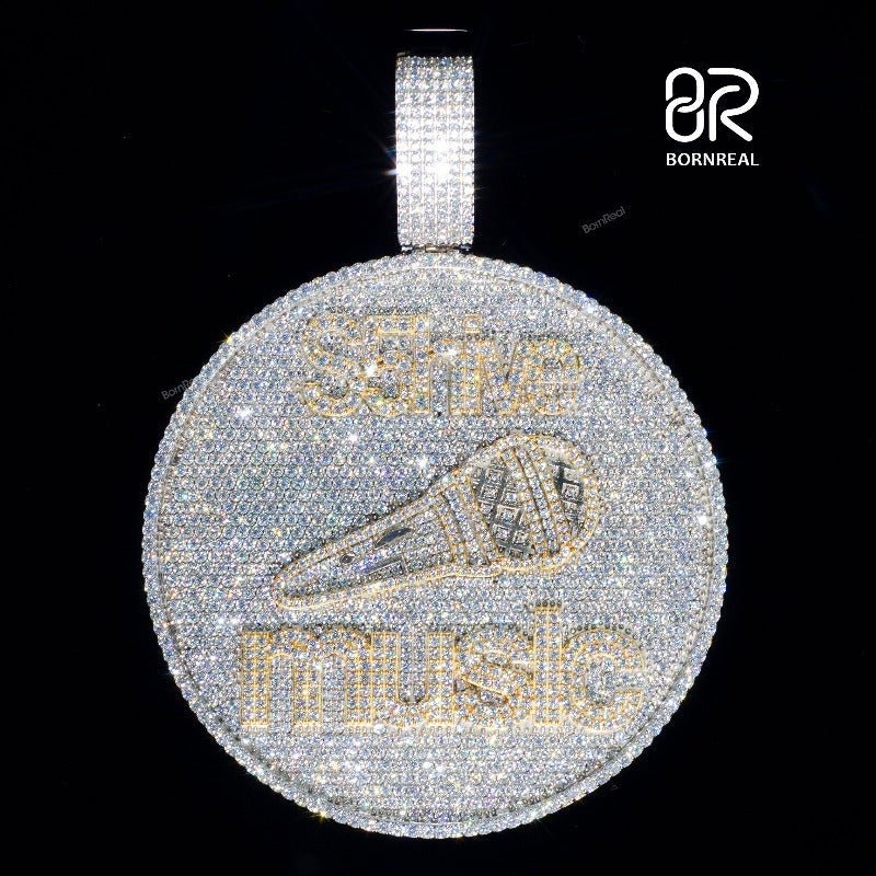 Custom VVS Moissanite Hip Hop Iced Out Chain Bling Logo Pendant For Men