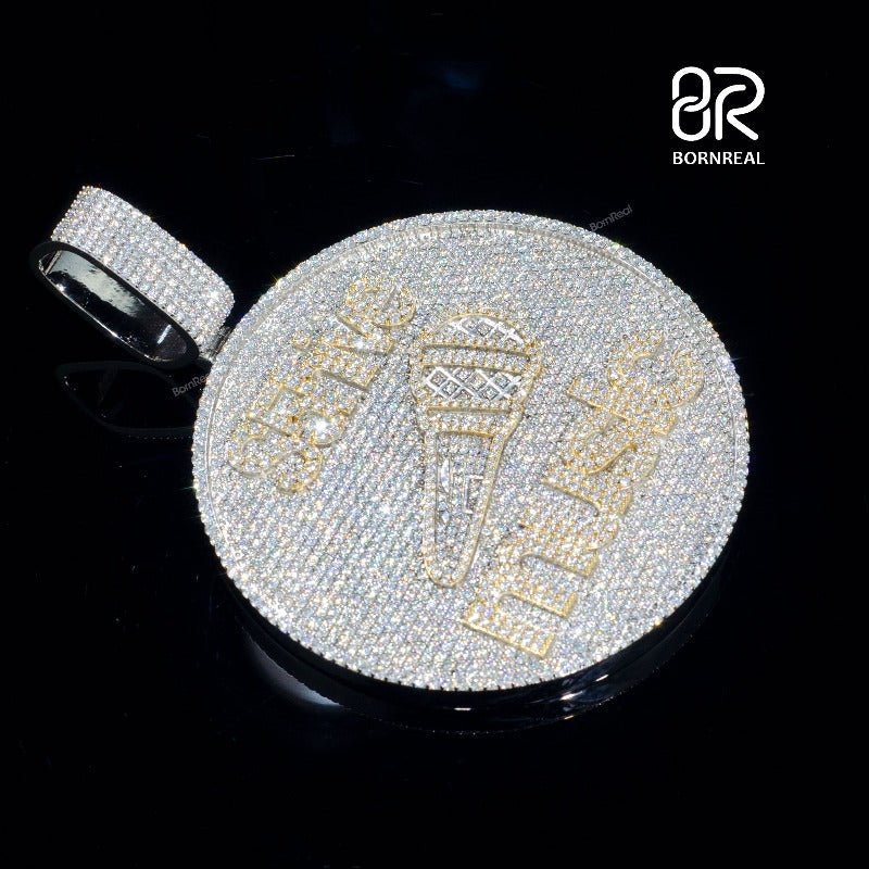 Custom VVS Moissanite Hip Hop Iced Out Chain Bling Logo Pendant For Men