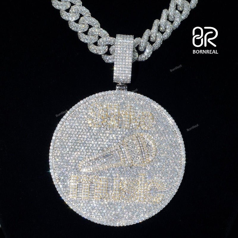 Custom VVS Moissanite Hip Hop Iced Out Chain Bling Logo Pendant For Men