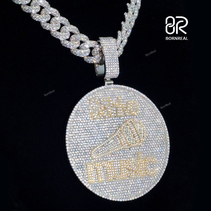 Custom VVS Moissanite Hip Hop Iced Out Chain Bling Logo Pendant For Men