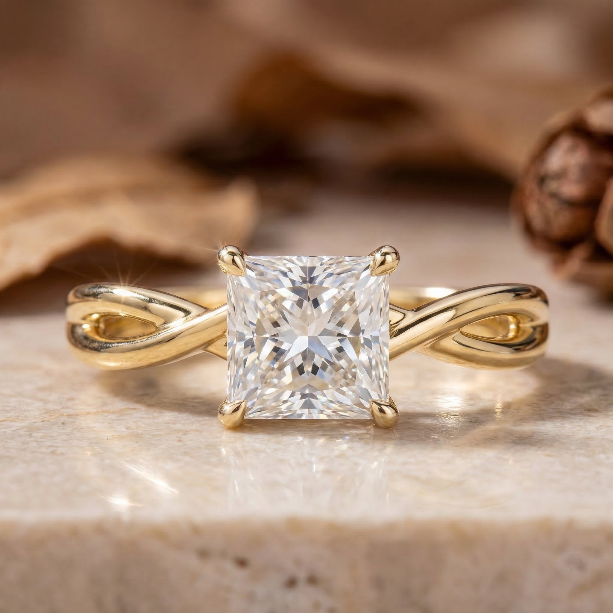 R0882 Princess Cut Twisted Band Solitaire Ring