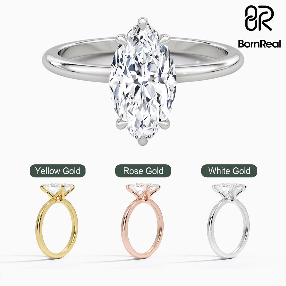 Bornreal Lab-Grown Diamond Engagement Ring Unique Rings Round Diamond.