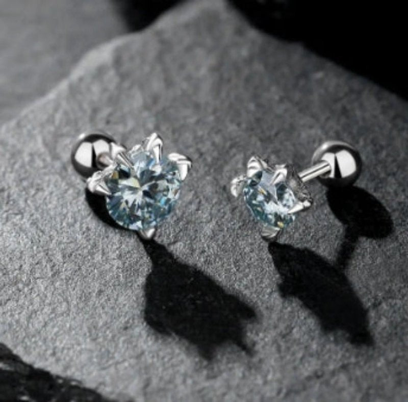 Dragon Claw Freshwater Blue Moissan 925 Silver Five Claw Screw Light Luxury Earrings