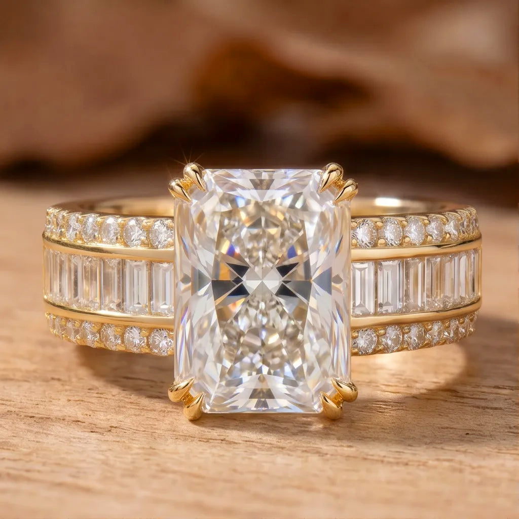 R0773-4 Radiant Cut Double-Row Baguette Pavé Ring