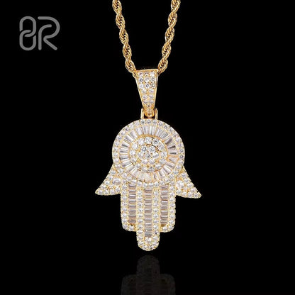 Hamsa Hand 1.5" D Color Moissanite Diamond 925 Silver Pendant Custom 925 Silver 10K/14K/18K Real Gold Diamond Rapper Jewelry