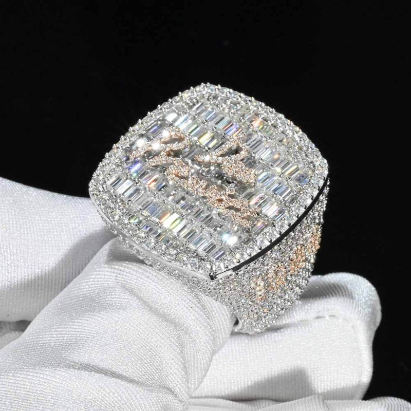 High - end Custom VVS Baguette Moissanite Diamond Champion Men's Rings Signature Rings