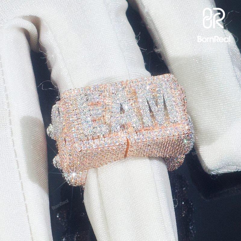 High - end Custom VVS Moissanite Diamond Letter Name Logo Champion Iced Out Hip Hop Ring For Men