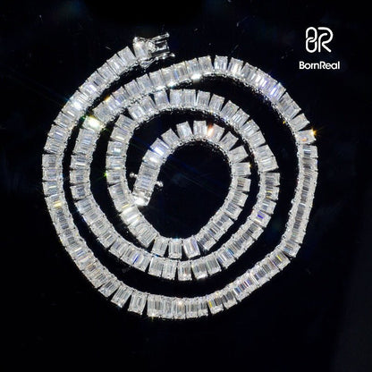 High Quality 7MM Baguette VVS Moissanite Hip Hop Tennis Chain For Men Fine Jewelry