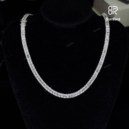 High Quality 7MM Baguette VVS Moissanite Hip Hop Tennis Chain For Men Fine Jewelry