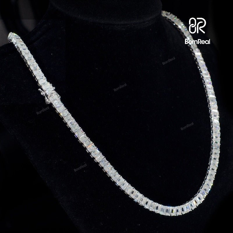 High Quality 7MM Baguette VVS Moissanite Hip Hop Tennis Chain For Men Fine Jewelry