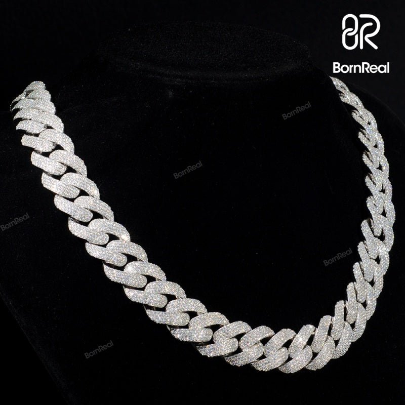 High Quality Arc Three Row VVS Diamond Circular Cuban Chain 18mm 925 Sterling Silver Iced Out Diamond