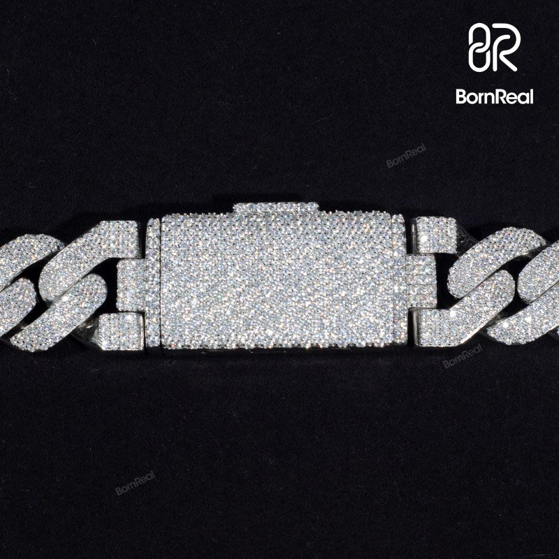 High Quality Arc Three Row VVS Diamond Circular Cuban Chain 18mm 925 Sterling Silver Iced Out Diamond