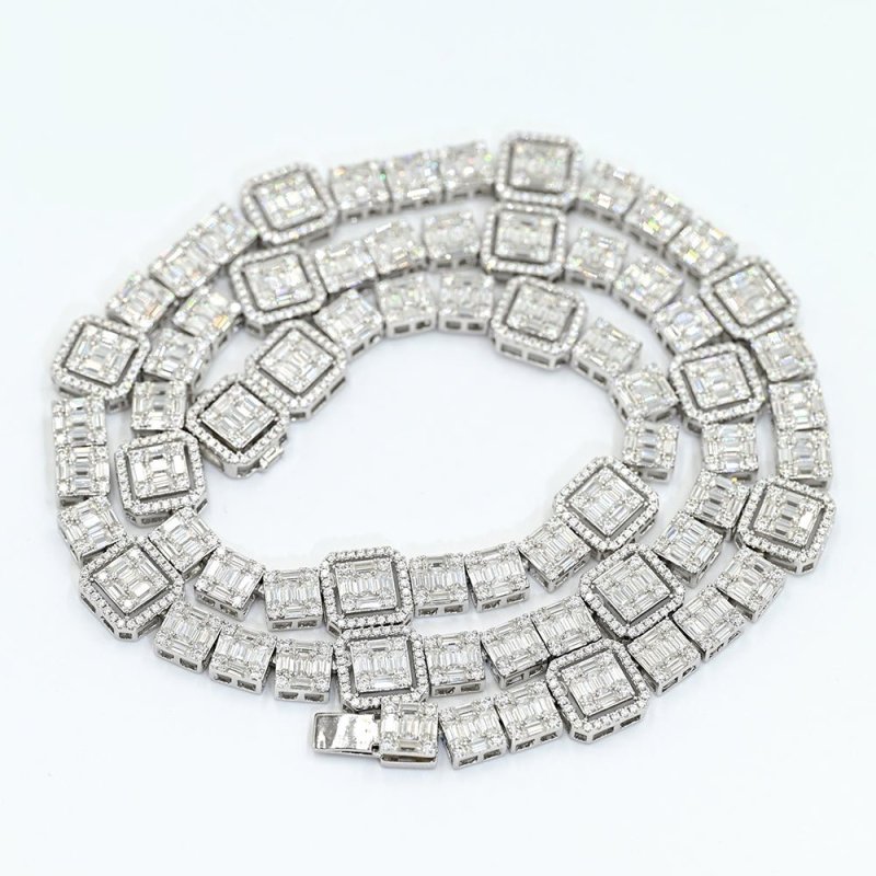 Hybrid Mosaic 10MM Moissanite Diamonds Tennis Chain Necklace Bracelet White Gold