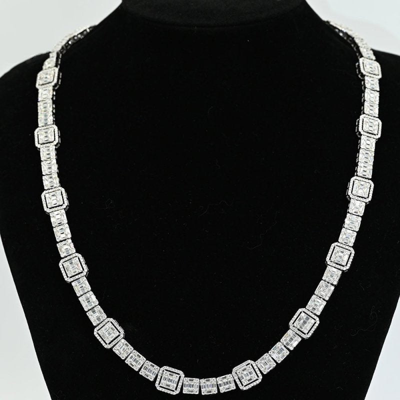 Hybrid Mosaic 10MM Moissanite Diamonds Tennis Chain Necklace Bracelet White Gold