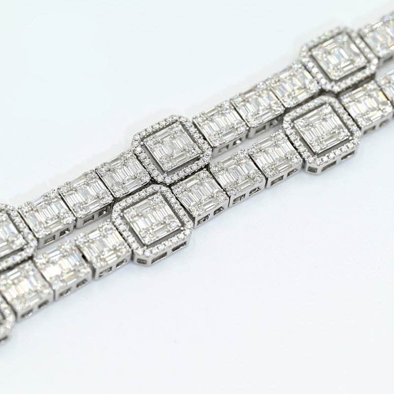 Hybrid Mosaic 10MM Moissanite Diamonds Tennis Chain Necklace Bracelet White Gold