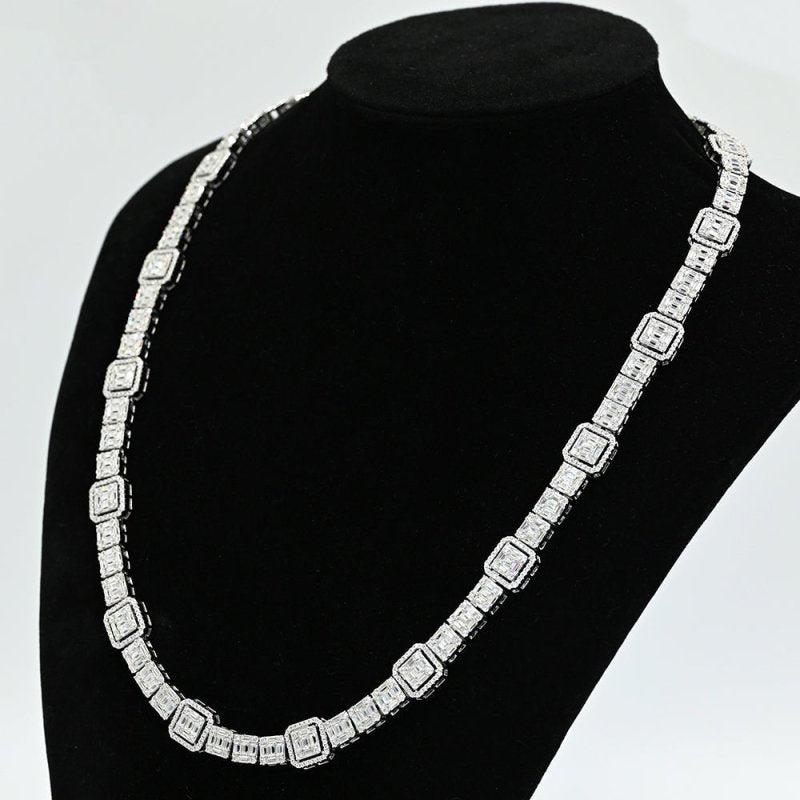 Hybrid Mosaic 10MM Moissanite Diamonds Tennis Chain Necklace Bracelet White Gold