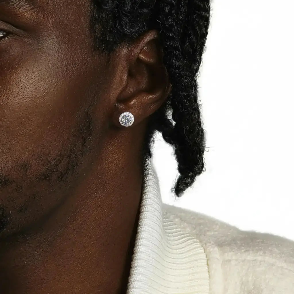 Yellow Gold Iced Out 925 Silver Cluster Halo Earrings