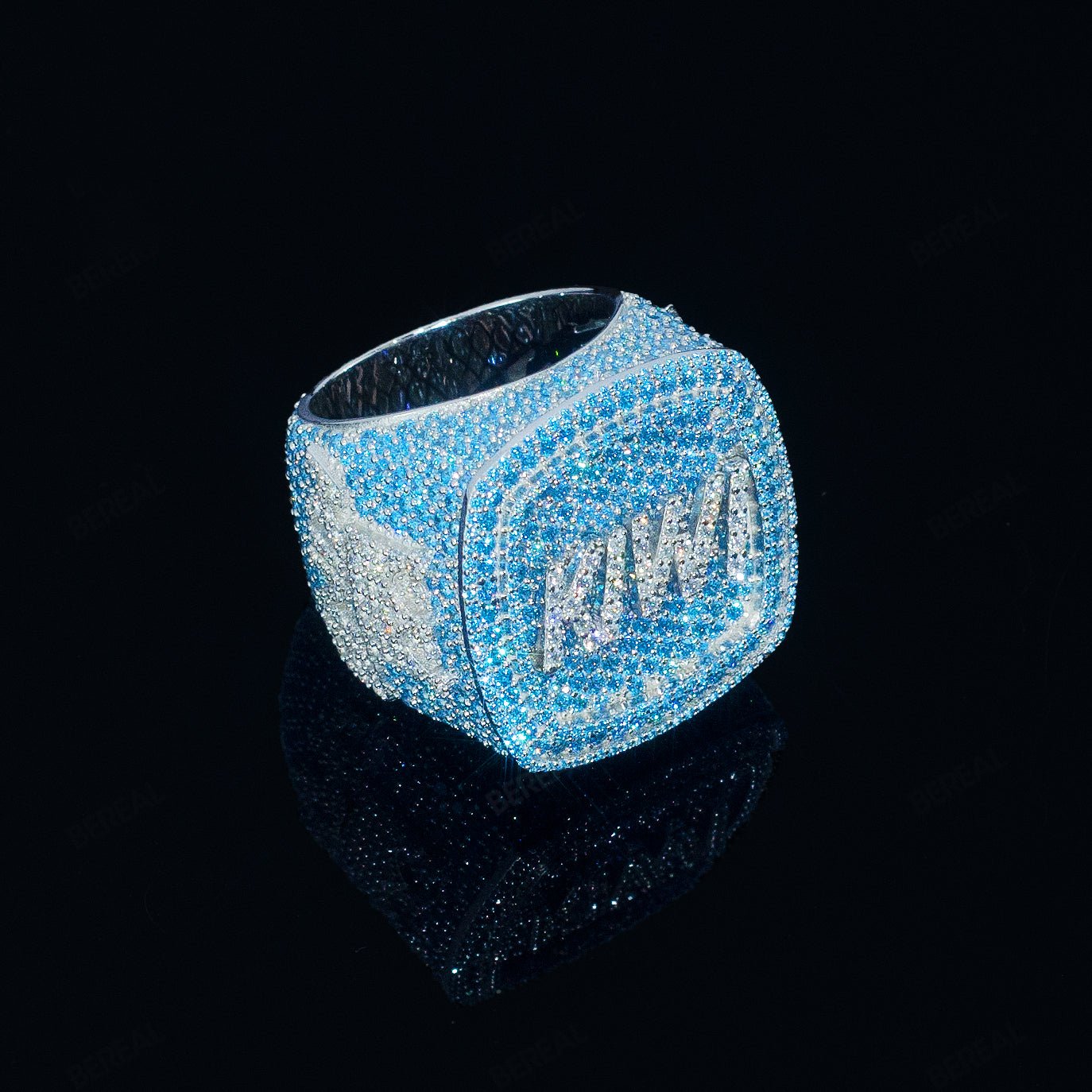 Iced Out Diamond Blue Letter Ring Men Custom 925 Silver 10K/14K/18K Real Gold Diamond Rapper Jewelry