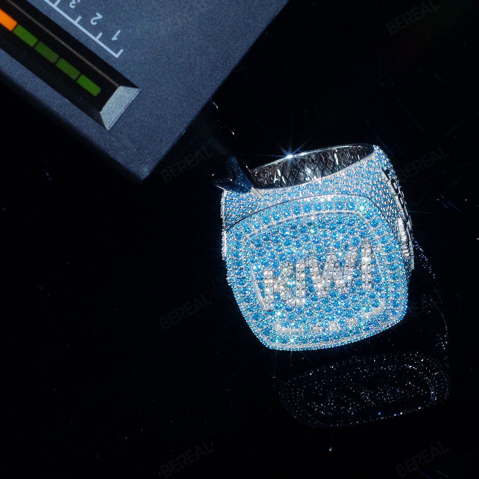 Iced Out Diamond Blue Letter Ring Men Custom 925 Silver 10K/14K/18K Real Gold Diamond Rapper Jewelry